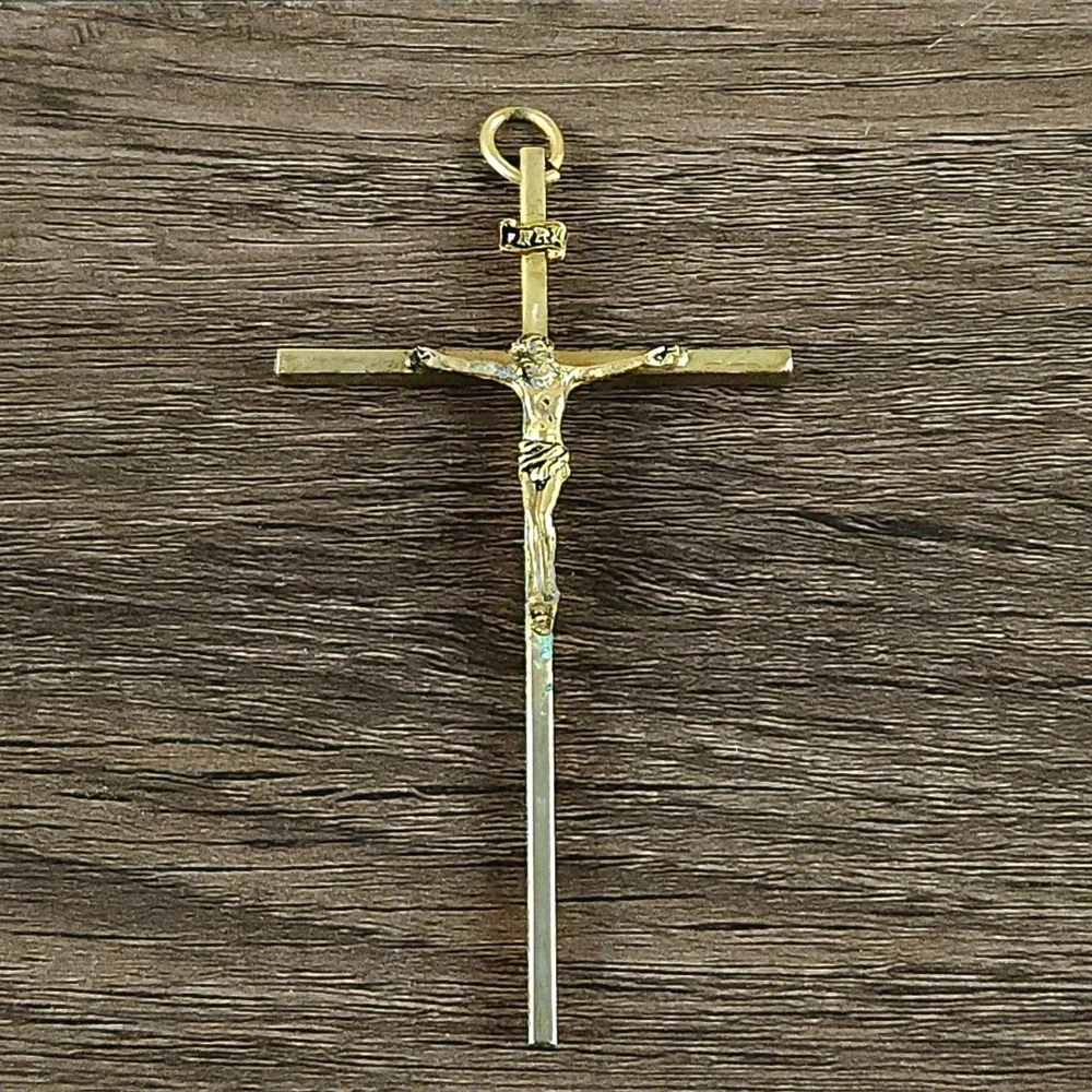Large Vintage INRI Crucifix Pendant 3.5